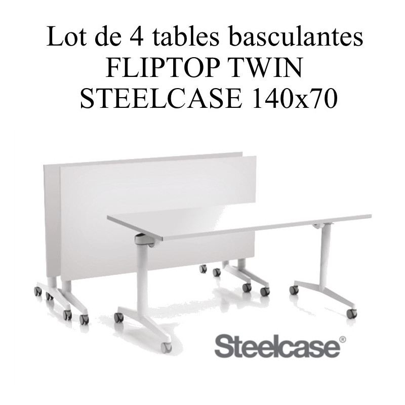 Tables 140 basculantes FLIPTOP TWIN STEELCASE Blanche occasion seconde main pas cher