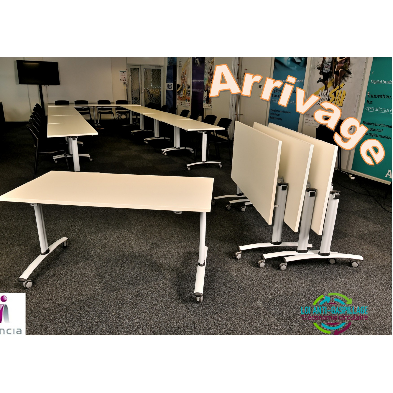 important arrivage tables basculantes mobile Magencia blanche réunion réception formation travail occasion seconde main pas cher