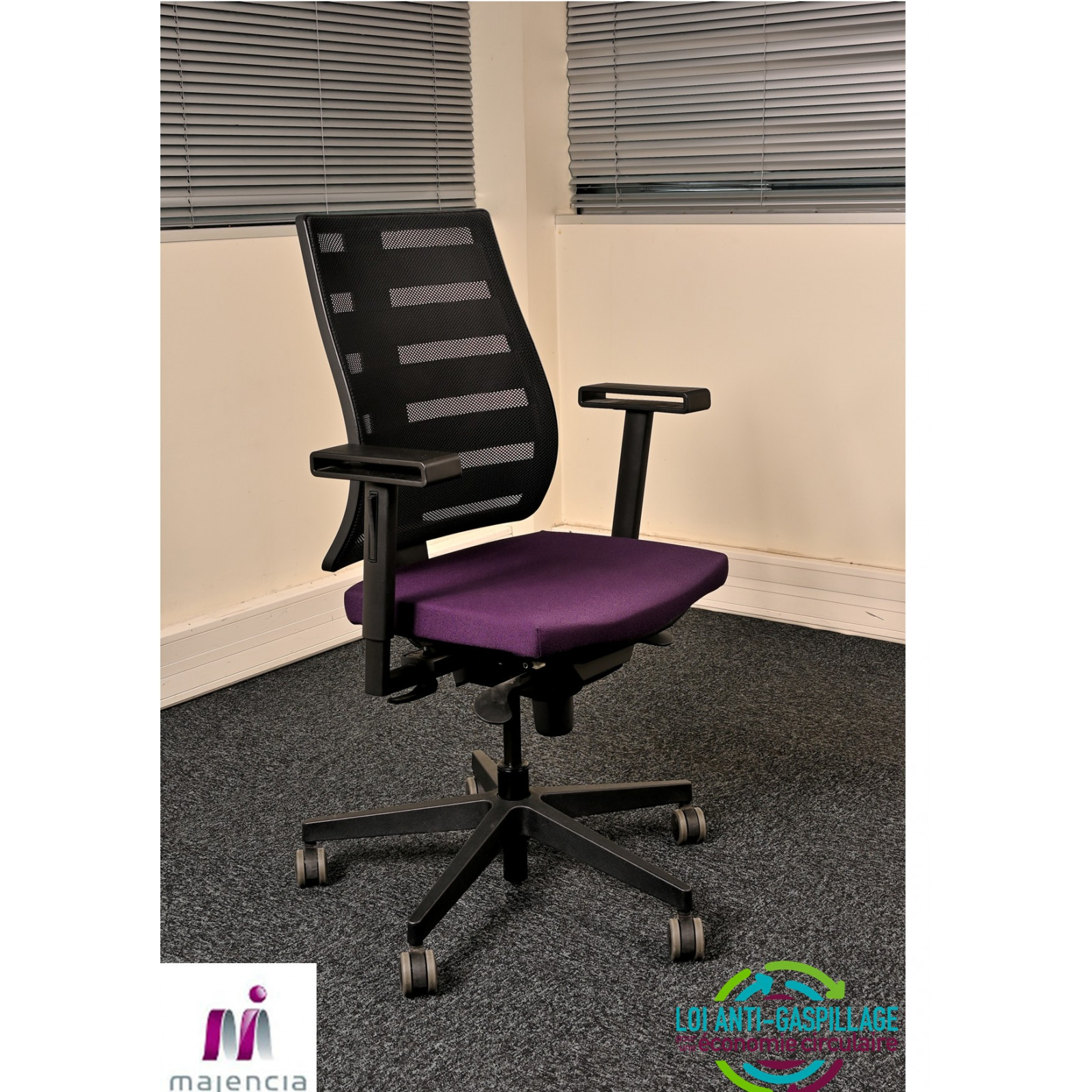 Fauteuil d'occasion professionnel lilas ergonomique pas cher travail économie circulaire réemploie Bordeaux Gironde