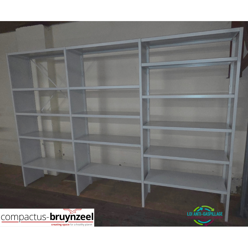 Rayonnage professionnel métallique Compactus-Bruynzeel 5 niveaux pas cher occasion réemploie