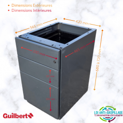 Caisson 3  tiroirs de rangement métallique anthracite Guilbert multi usage  occasion pas cher agec